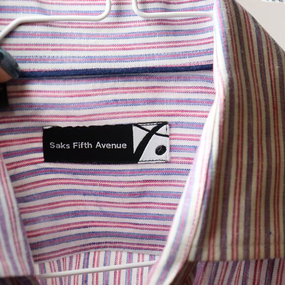 Saks Fifth Avenue Striped Button Down Shirt Long Sleeve Size Medium - Picture 6 of 7